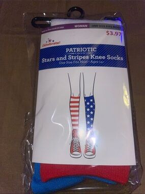 Patriotic Stars & Stripes Knee Socks - Red, White & Blue (NWT)